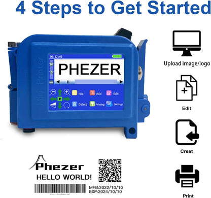 Portable Mini Handheld Inkjet Printer for All Materials PC11 Plus, Upgraded Label Printer for Date Time Barcode Logo Qrcode Batch Number Image Icons, 25 Languages(With 1 Ink Cartridge)