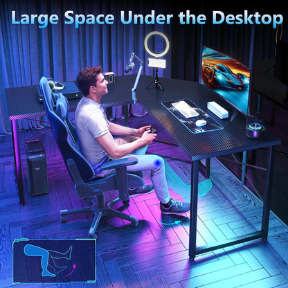 Computer Desk L Shaped, 51 Inch Reversible L Shaped Desk, Gaming Desk, Home Office Desk, Carbon Fiber Black