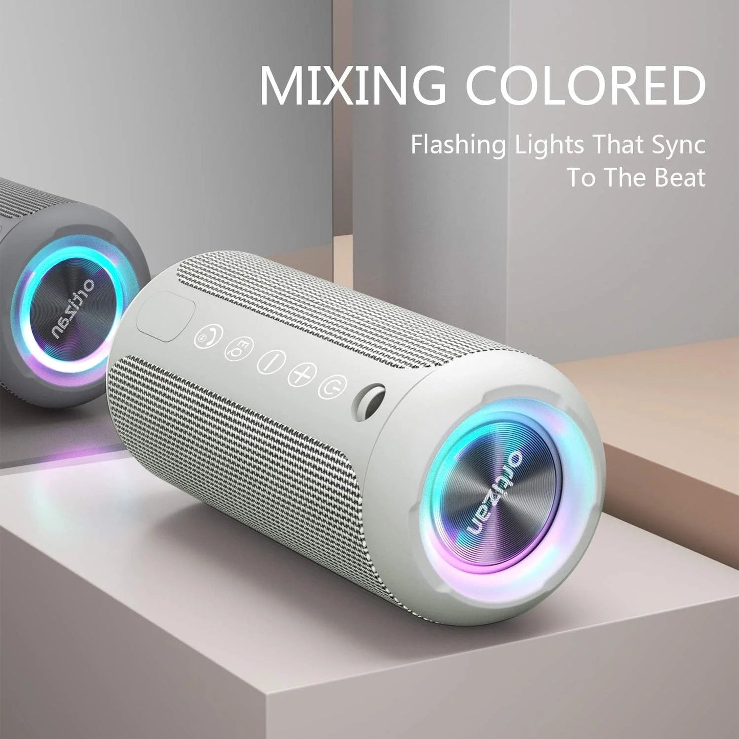 Wireless Portable Speaker,Ipx7 Waterproof Bluetooth Speaker, 24W Loud Stereo Sound, Bassboom Technology, TWS Pairing, Built-In Mic, 30H Playtime with Lights for Home Outdoor - Gray