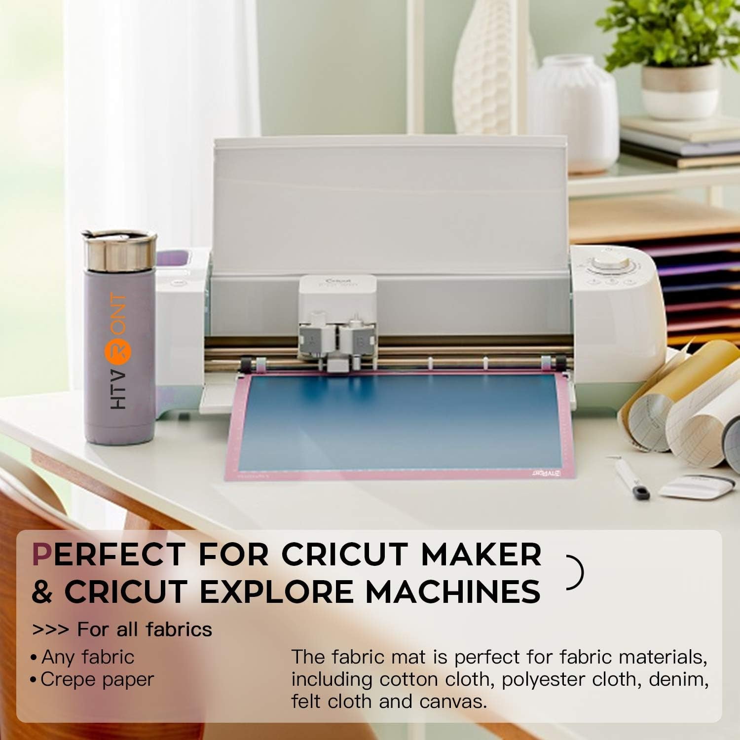 HTVRONT Fabric Grip Cutting Mat 12X12, 3 Pack, Quilting & Crafting | Compatible with Cricut Maker 4/3/Maker, Explore 5/4/3/Air 2/One Machine, Fabric Adhesive Sticky, Quilting Cutting Mats