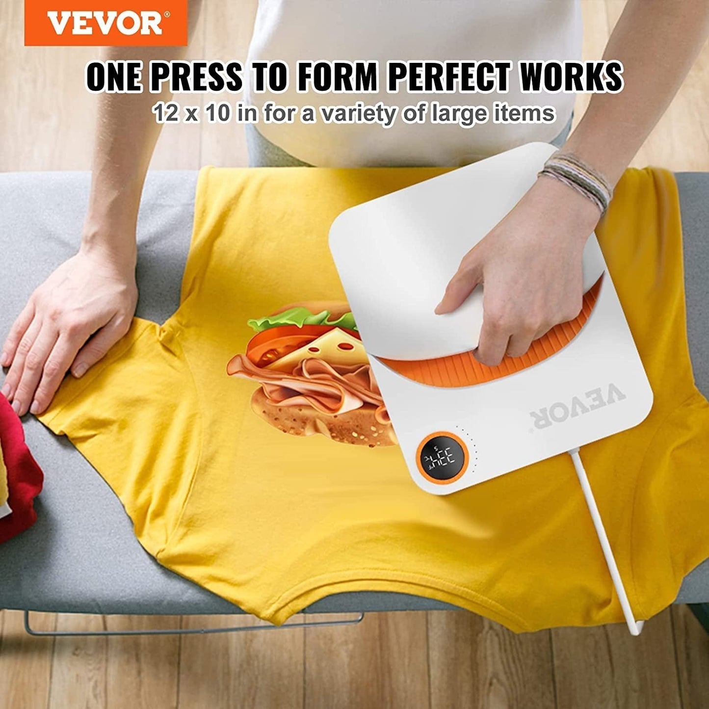 Heat Press Machine,10X12Inches Portable Shirt Printing Multifunctional Sublimation Transfer Heat Press Machine Teflon Coated, Easy Iron-On Press for T-Shirts/Pillows/Bags/Htv Vinyl Projects