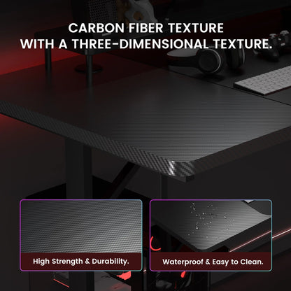 55" Large RGB Gaming Computer Desk with Mouse Pad, Black