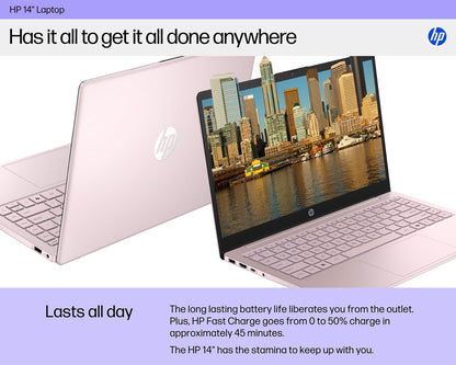 HP Laptop 2026 Edition with Copilot AI, 16GB RAM, 256GB SSD + 128GB UFS, Intel Processor, Long Battery Life, Lightweight, 1 Year Office 365, Windows 11 Home S for Students & Office, Type-C HUB, Pink