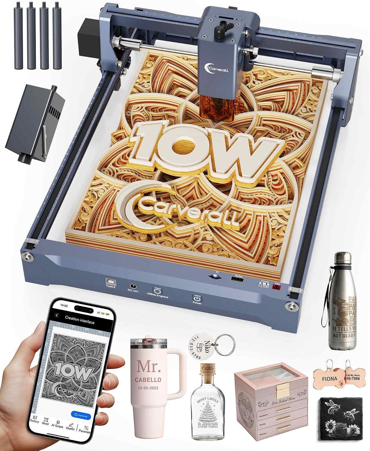 K15 Pro 10W Laser Engraver + 1W IR Laser Module Bundle - 2-In-1 CNC Laser Cutter for Wood/Metal/Glass/Acrylic, 10000Mw, Class 1,