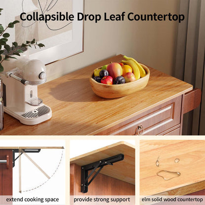 Kitchen Islands with Storage, Kitchen Island Cart with Wood Drop Leaf and Lockable Wheels, Brown