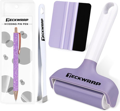 Brayer Roller Set, 4 PCS – Printmaking Brayer with Pin Pen, Tweezers & Felt Squeegee for Vinyl, Iron-On, Scrapbooking, Stamping, and Card Making