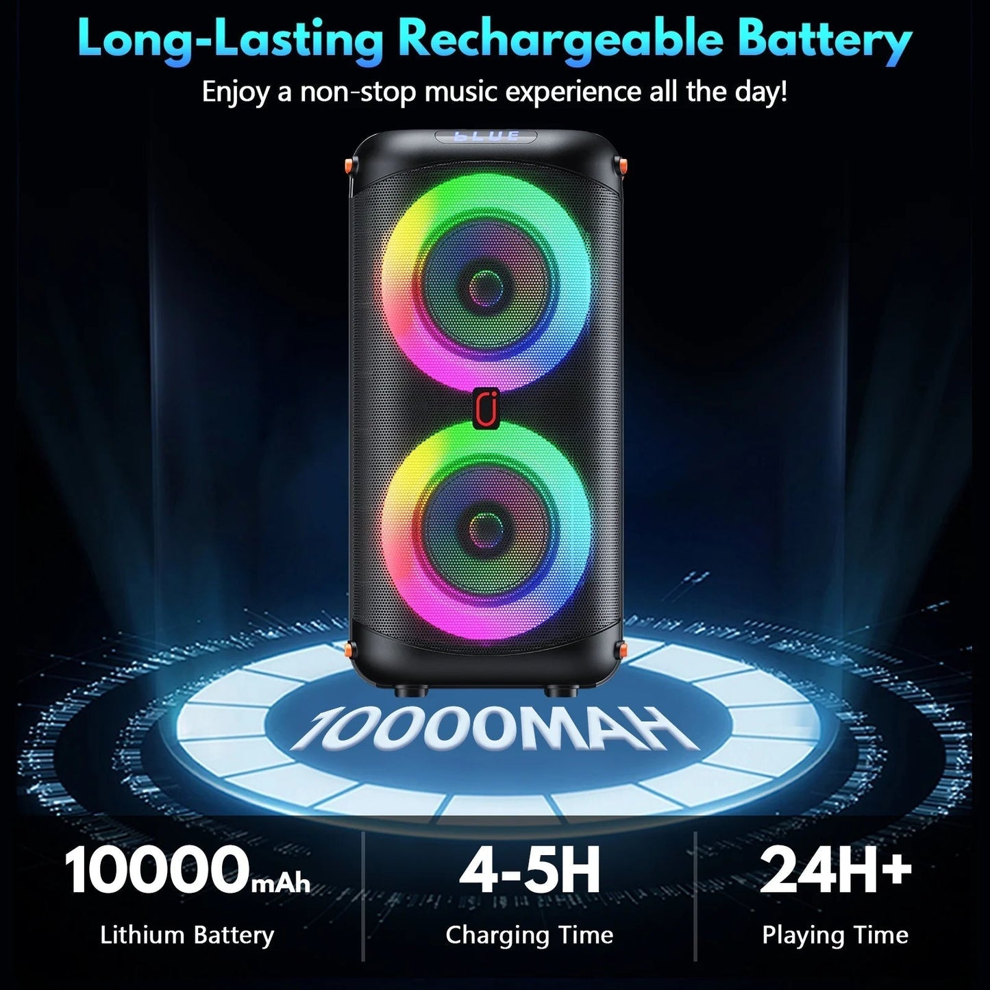 Bluetooth Party Speaker, Dual 6.5'' Subwoofer Loud Portable Speaker with 2 Microphones, T27-T