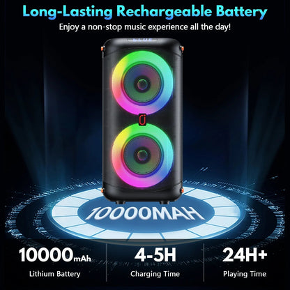 Bluetooth Party Speaker, Dual 6.5'' Subwoofer Loud Portable Speaker with 2 Microphones, T27-T