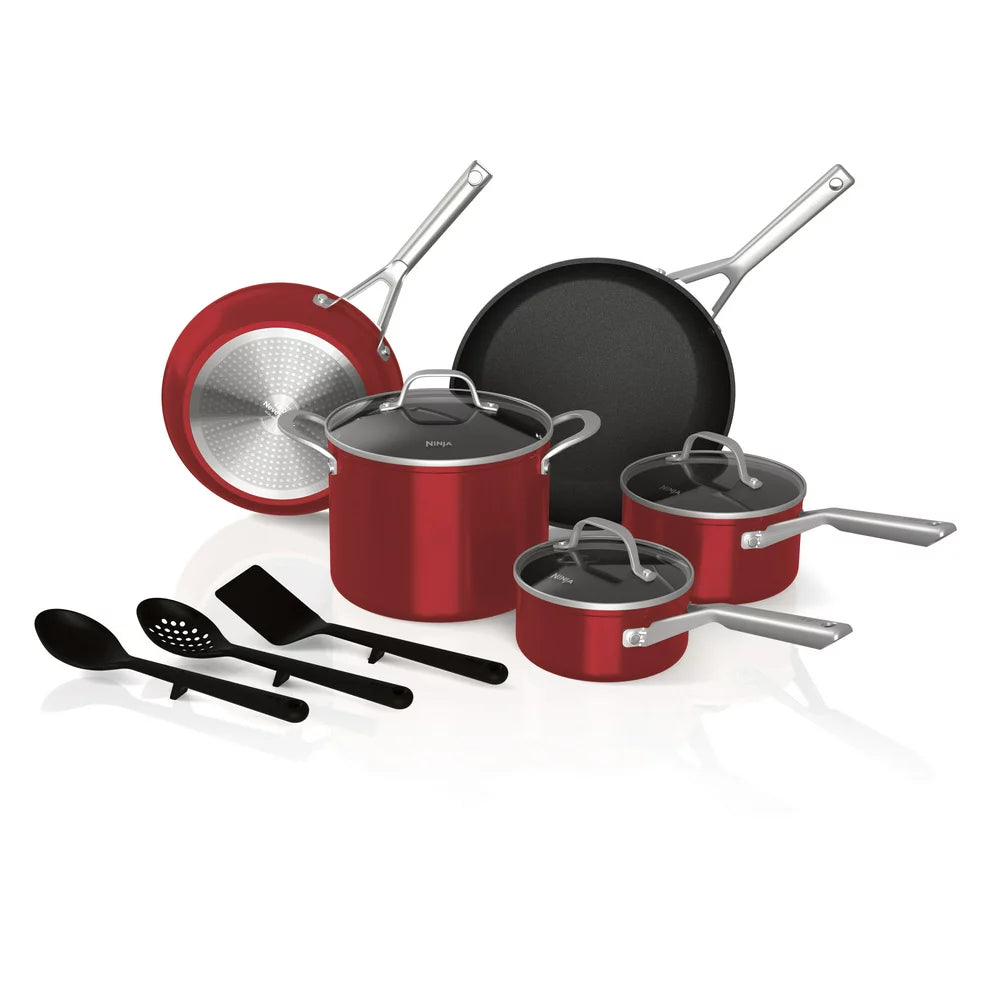 Foodi Neverstick Essential 11-Piece Cookware Set, Red