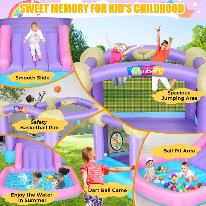 13.4' X 6.9' Inflatable Bounce House with Slide, Air Blower, Basketball Hoop for Backyard Play, Party