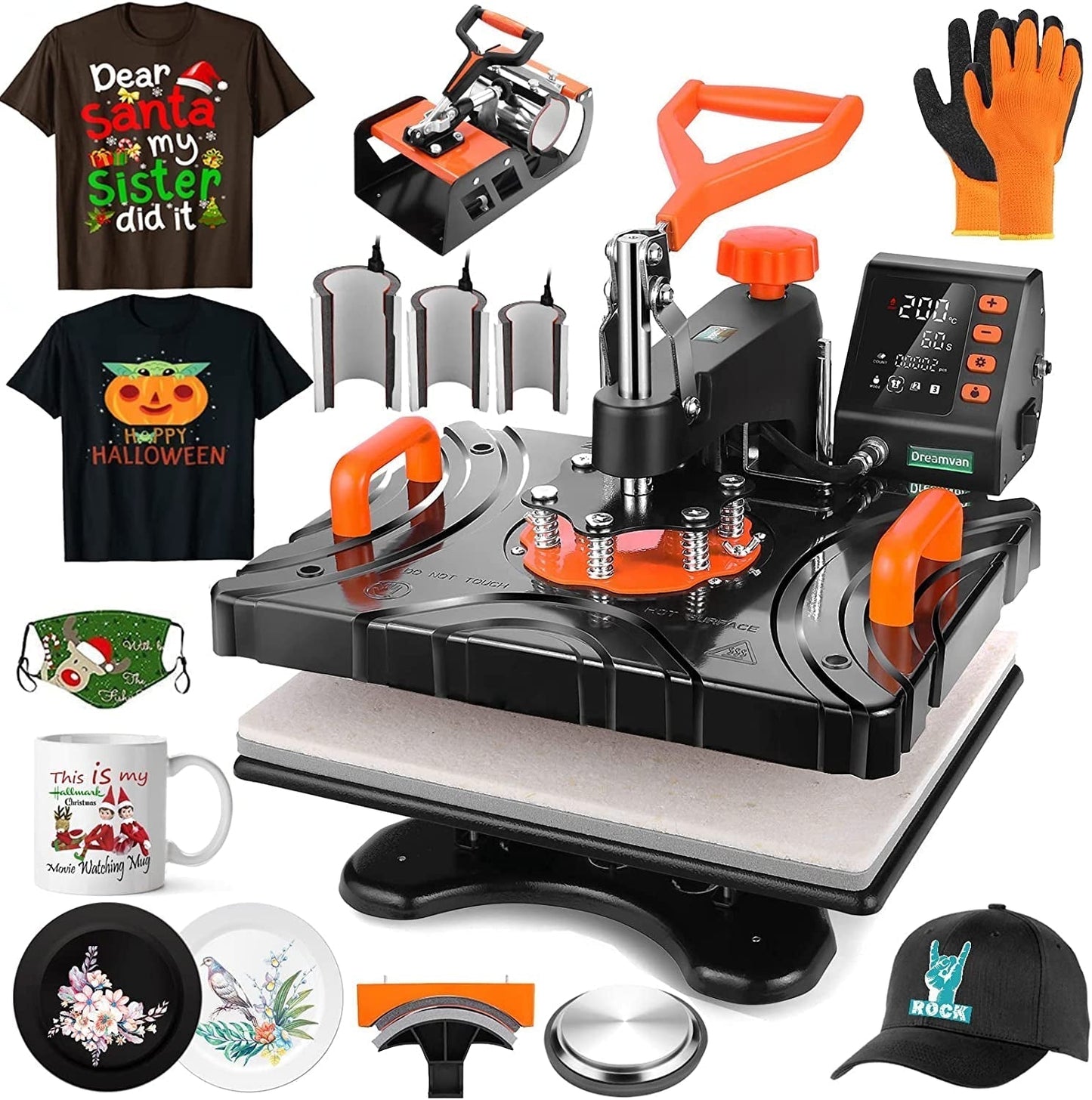 Upgraded 8 in 1 Heat Press Machine Digital Combo Multifunctional T-Shirt Printing Sublimation Heat Press Transfer Machine12"X15"Heat Press Machines Printing Machine for T Shirts Cap Mug Plate