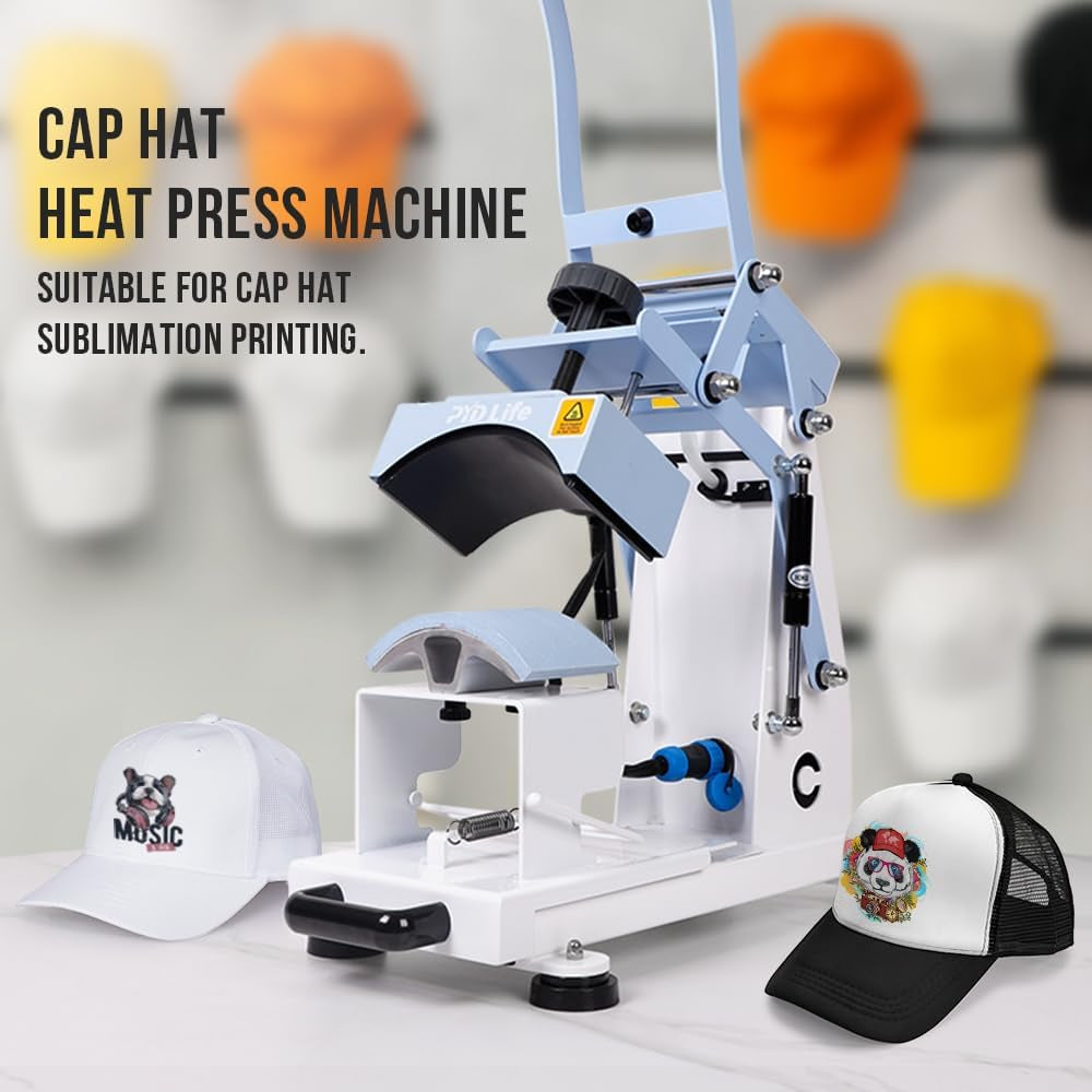 2 in 1 Combo Heat Press Machine 9 X 12 Inch Blue with Hats Caps Press Attachment for Sublimation T-Shirts Flat Blanks Sublimation Hats Cap Heat Transfer