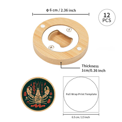 2 in 1 Sublimation Bamboo Bottle Openers Coasters 2.36" 12 Pack