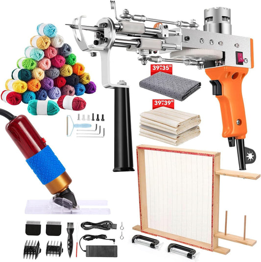 Riiai Tufting Gun Starter Kit with Tufting Frame 2025 New, Tufting Gun Cut Pile & Loop Pile, Tufting Frame 29.5”X 29.5”, 200W Carpet Trimmer-Rug Tufting Gun Making Kit for Rug Tufting（ Orange）