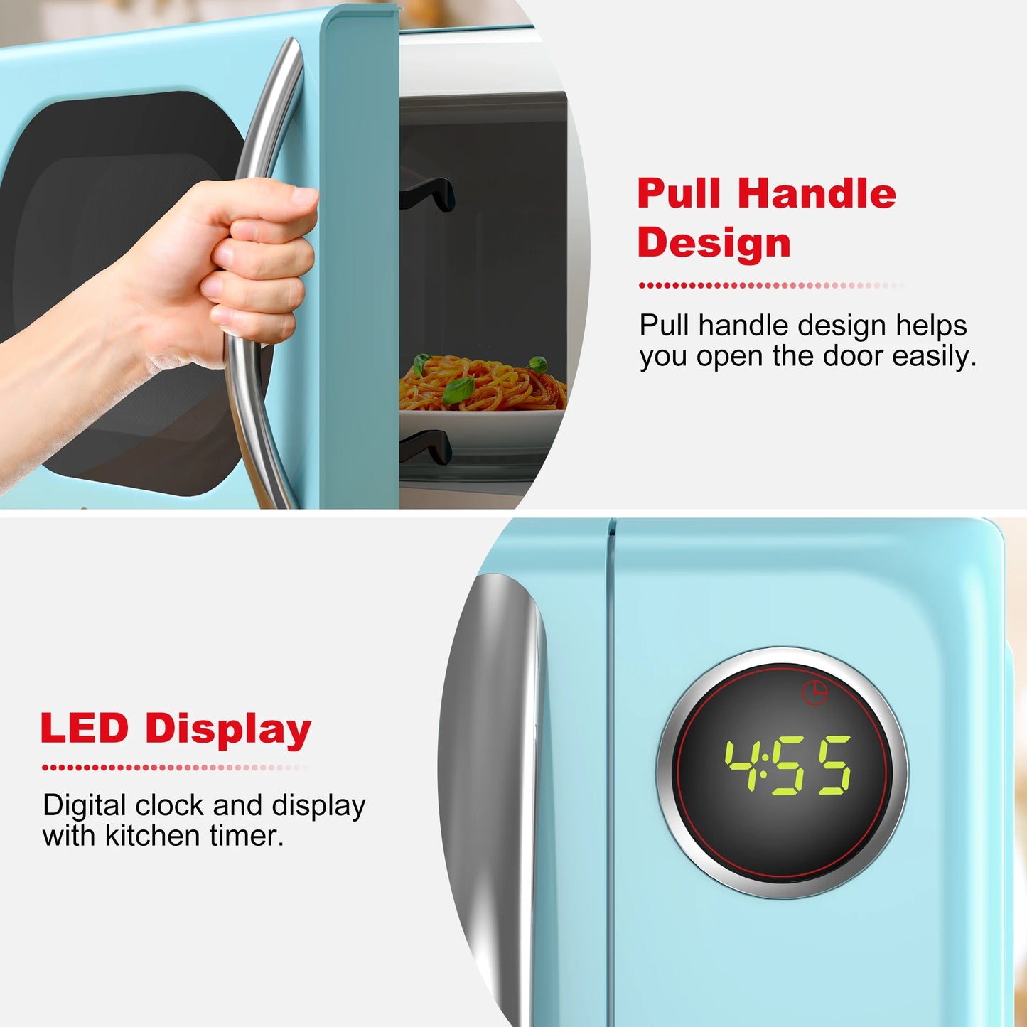 0.7 Cu Ft Retro Countertop Microwave Oven, 700 Watts, Blue, New