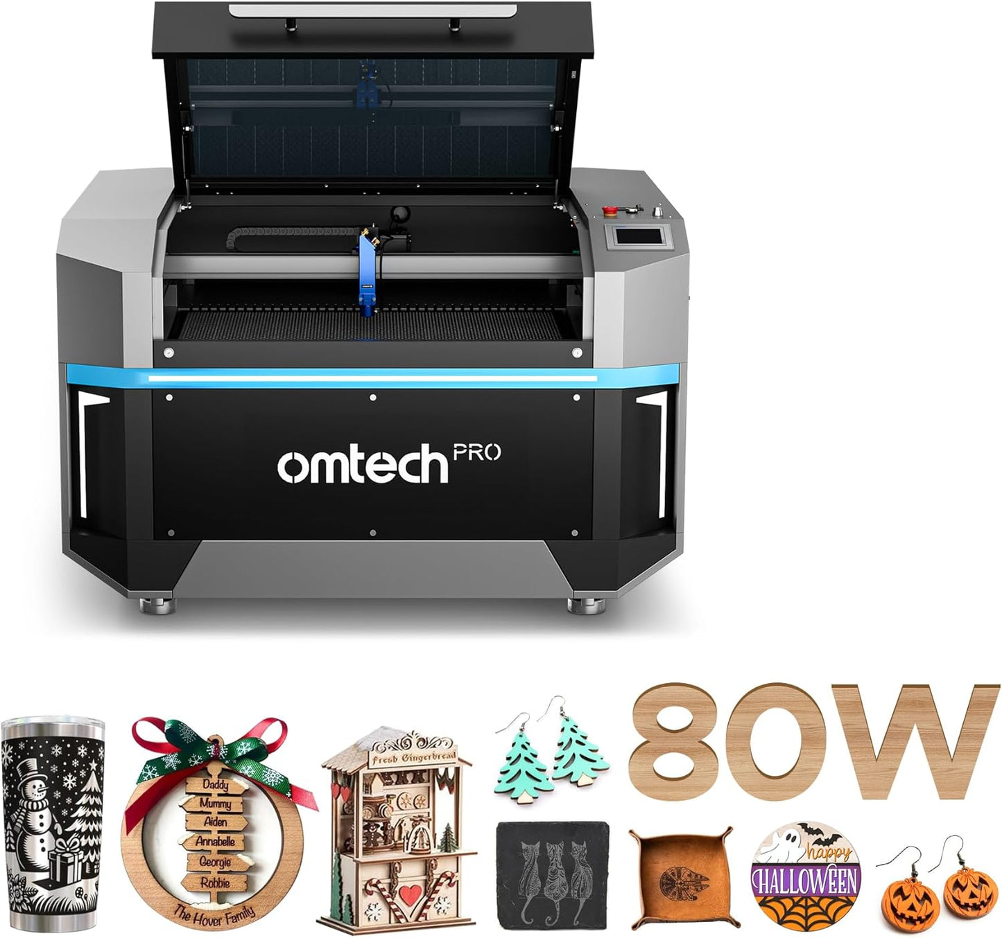 Omtech Pro 80W CO2 Laser Engraver, 40" X 24" Laser Cutter with Built-In Water Chiller 1,200 Mm/S Speed, 4 Way Pass Air Assist, Autofocus Laser Cutting Engraving Etching Machine for Wood Glass