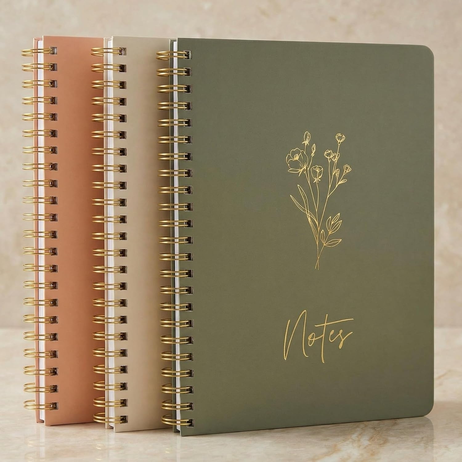 ZICOTO Aesthetic Spiral Notebook Set of 3 for Women - Cute College Ruled 8X6 Journal/Notebook with Large Pockets and Lined Pages - Perfect Supplies to Stay Organized at Work or School