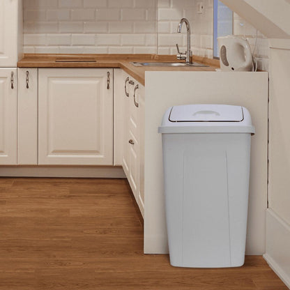 13 Gallon Trash Can, Plastic Swing Top Kitchen Trash Can, Gray