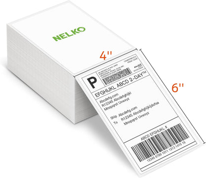 Nelko Genuine 4X6 Direct Thermal Shipping Label 500 Labels/1 Stacks, 4X6 Thermal Labels for Nelko PL70E Shipping Label Printer, Perforated and Strong Adhesive, Commercial Grade