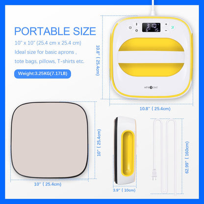 Lemon Yellow 10" X 10" Sublimation Heat Press Machine Portable Tshirt Press Machine Iron Press for Clothes & Hat & Bags