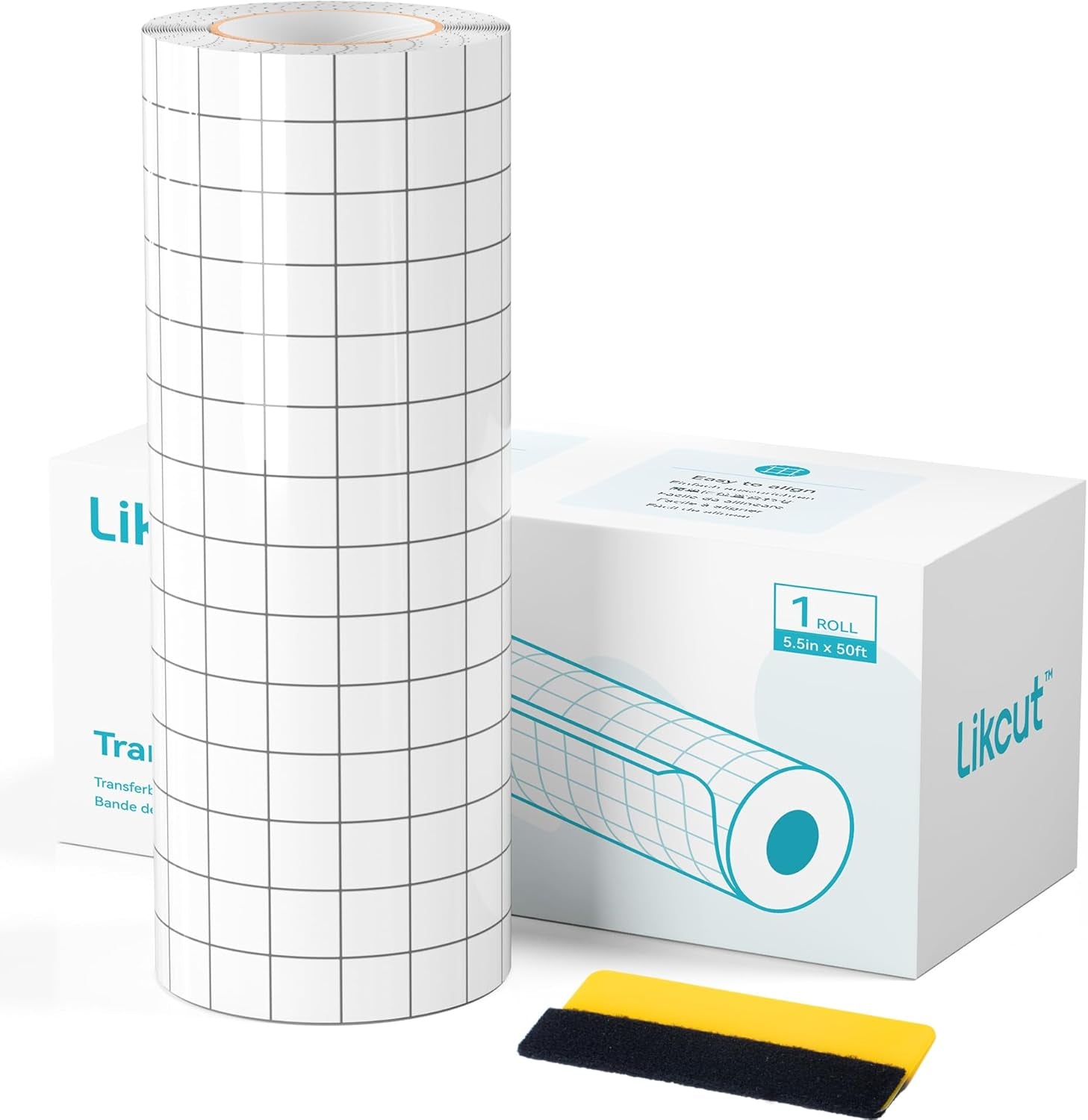 Clear Vinyl Transfer Paper Tape Roll - Medium Tack Gray Grid for Crafting, Compatible with  Glee S501 for Decals, Signs, Windows & Stickers (5.5In X 50Ft)