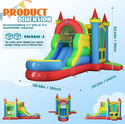 Bounce House, Inflatable Bouncer with Air Blower, Jumping Castle with Slide, Outdoor Indoor Bouncy Castle with Oxford Fabric for Kids