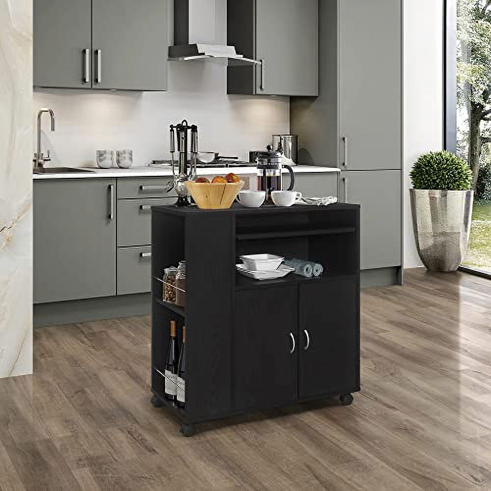 '- Kitchen Island Rolling Cart on Wheels with Storage Cabinet, Black