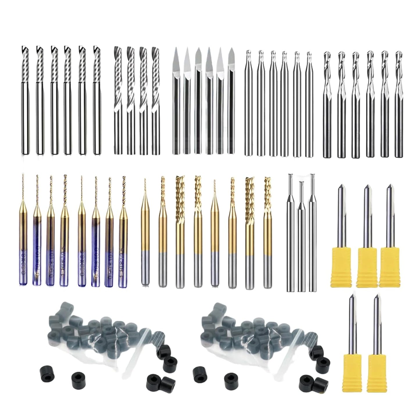52Pcs 1/8" Essential Milling Bit Set - Extended，1/8" /3.175Mm Shank Bits Set for CNC Cutter Milling Carving, Woodworking Detail Carving Trimming V Groove Engraving Slotting Mortise