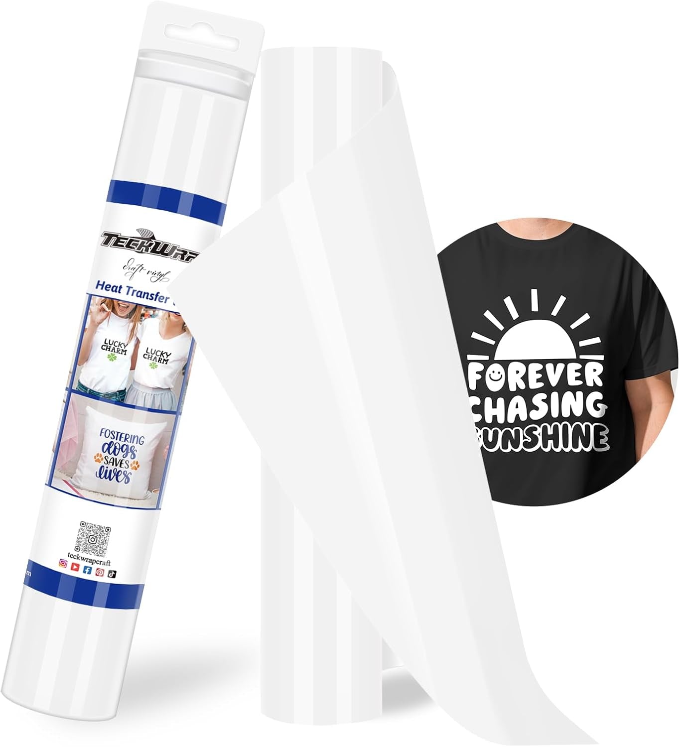 Heat Transfer Vinyl White Iron on Vinyl for All Cutter Machine - 12" X 10Ft HTV Vinyl for Shirts, Easy to Cut & Weed