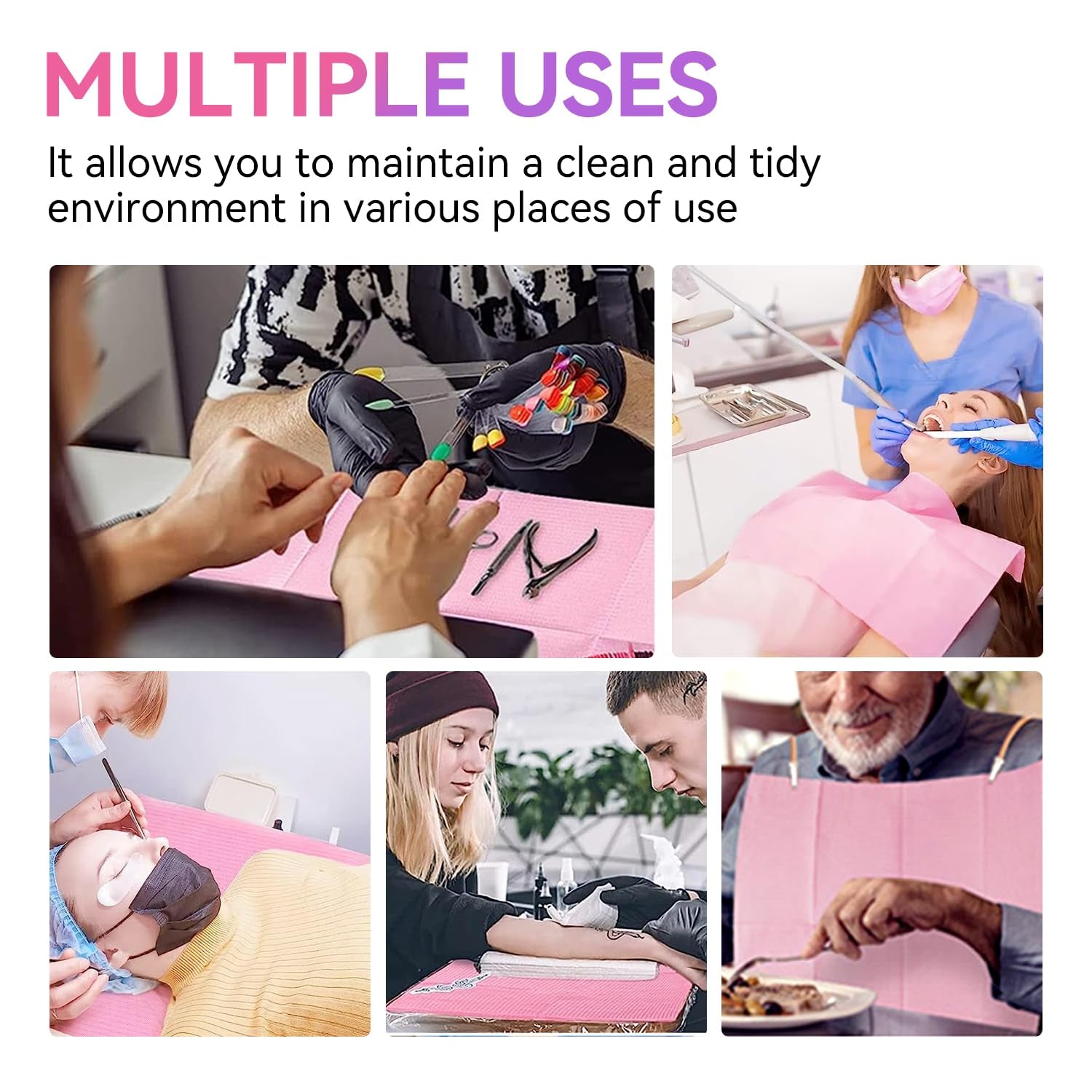 Makartt Disposable Nail Mats, 50 Pcs 3-Ply Absorbent Nail Table Pads with PE Backing, 18” X 13” Nail Desk Protection for Manicure Pedicure, Acrylic Gel Practice, Salon & Home DIY (Pink)