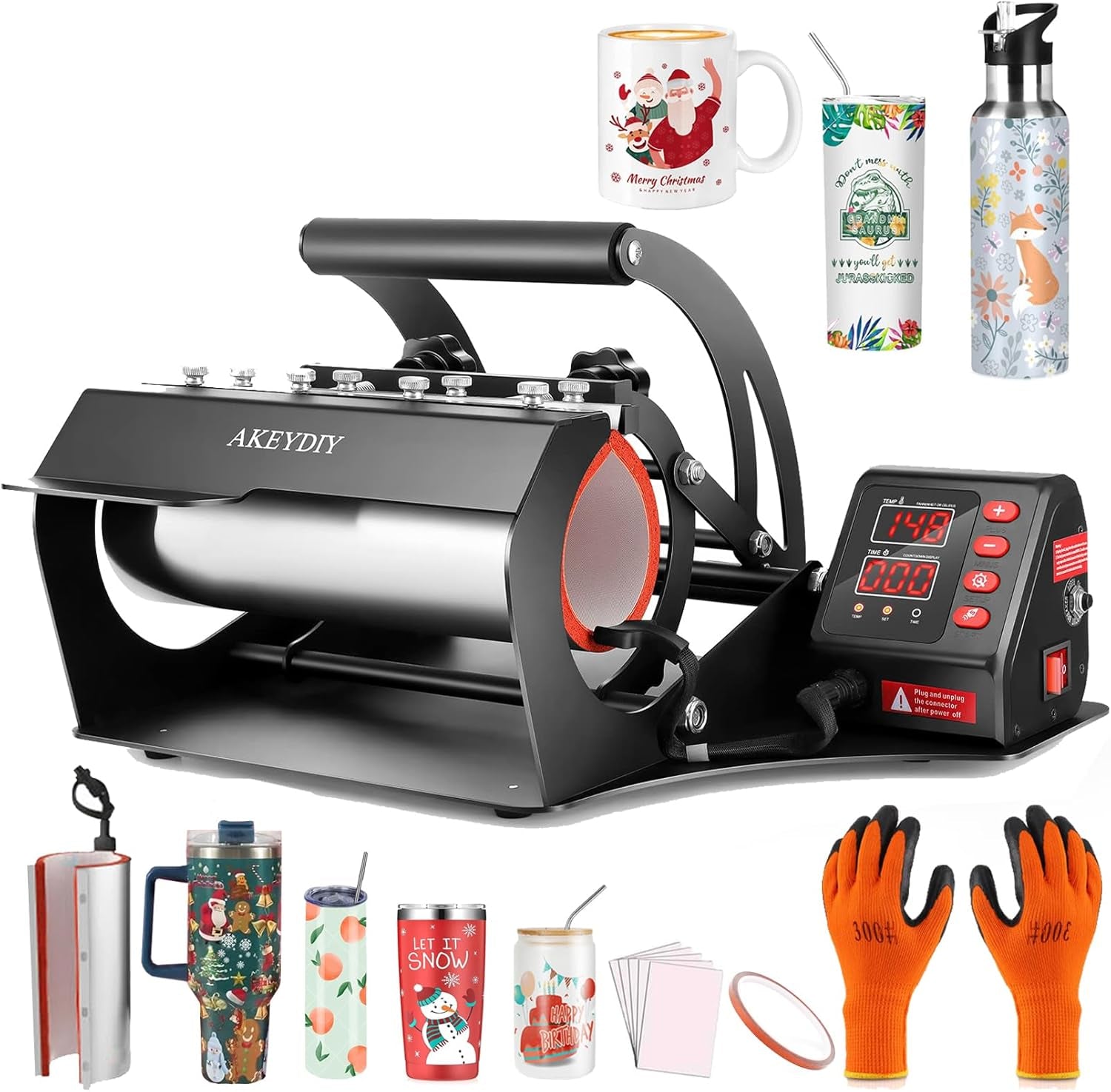 AKEYDIY Tumbler Heat Press 30Oz 20Oz 16Oz Sublimation Tumblers Press Straight Skinny Tumbler Cup Press Glass Jar Cans,Tumbler Mug Heat Press Machine 20 and 30Oz 11-16Oz DIY Heat Transfer Press Vinyl