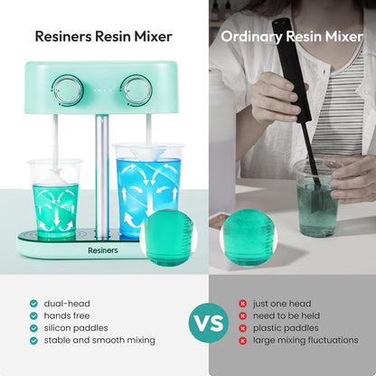 Dual-Head Resin Mixer with Spiral Silicone Paddles, Rechargeable Epoxy Mixer, Stepless Speed & Minimum Bubbles, Electric Stirrer for Resin,Silicone,Paint Mixing,Resin Tools,Diy Crafts