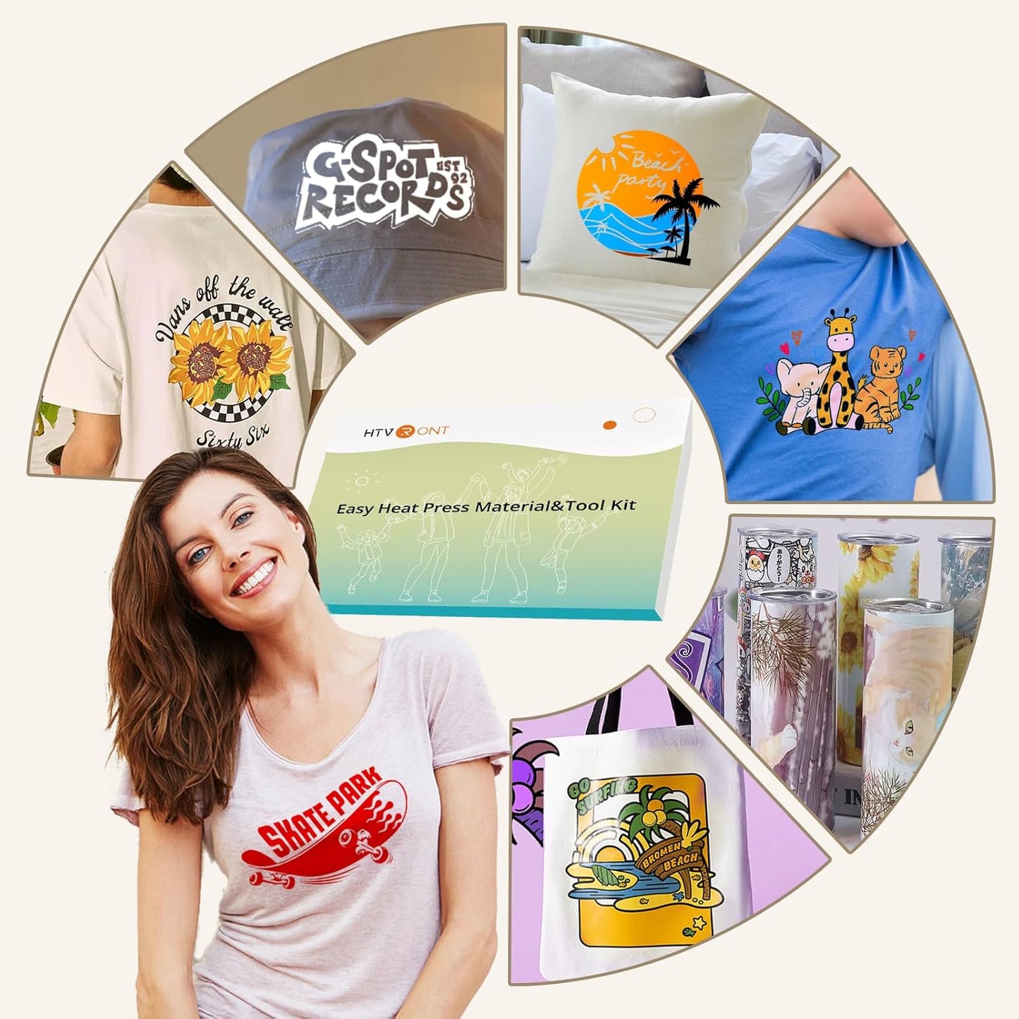 Heat Press Accessories for 10" X 10" Heat Press Machine, Include 3 HTV Vinyl & 150 Sublimation Paper, 20 Heat Transfer Paper, Heat Press Mat, Teflon Sheet, Heat Resistant Tape, Weeding Tools