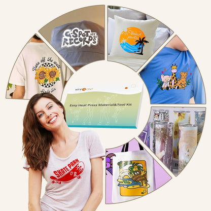 HTVRONT Heat Press Accessories for 10" X 10" Heat Press Machine, Include 3 HTV Vinyl & 150 Sublimation Paper, 20 Heat Transfer Paper, Heat Press Mat, Teflon Sheet, Heat Resistant Tape, Weeding Tools