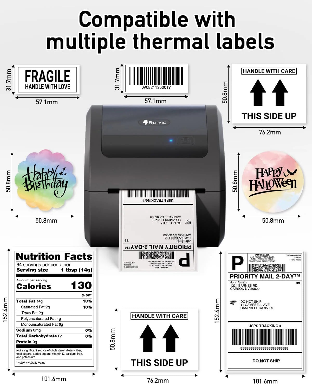 Bluetooth Thermal Label Printer 4X6 - D520BT Built-In Label Holder Wireless Thermal Printer for Small Business Shipping Packages - Compatible with USPS, Amazon, Shopify, Ebay and More(Black＆White)