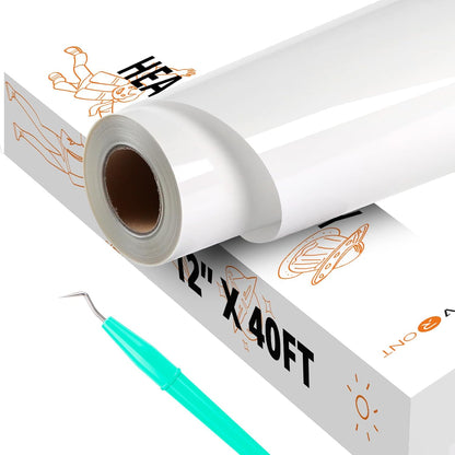 White HTV Heat Transfer Vinyl - 12" X 40FT Iron on Vinyl for All Cutting Machines, Easy to Use for Heat Vinyl Design