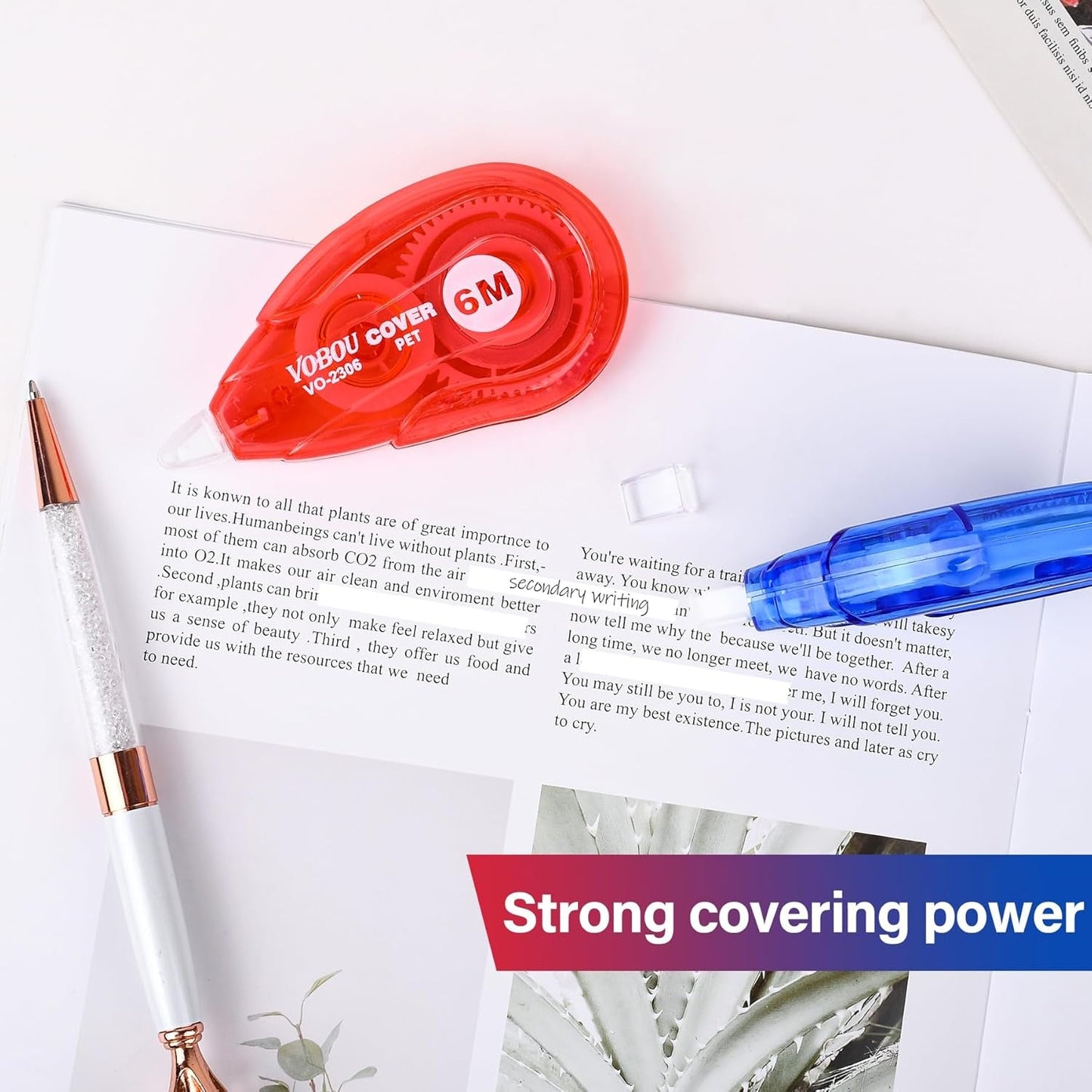 White Correction Tape, Easy to Use Applicator for Instant Corrections Wrong Writing at Any Time, for School, Office (Red and Blue, 12Pack, 6M/256" X 0.2")