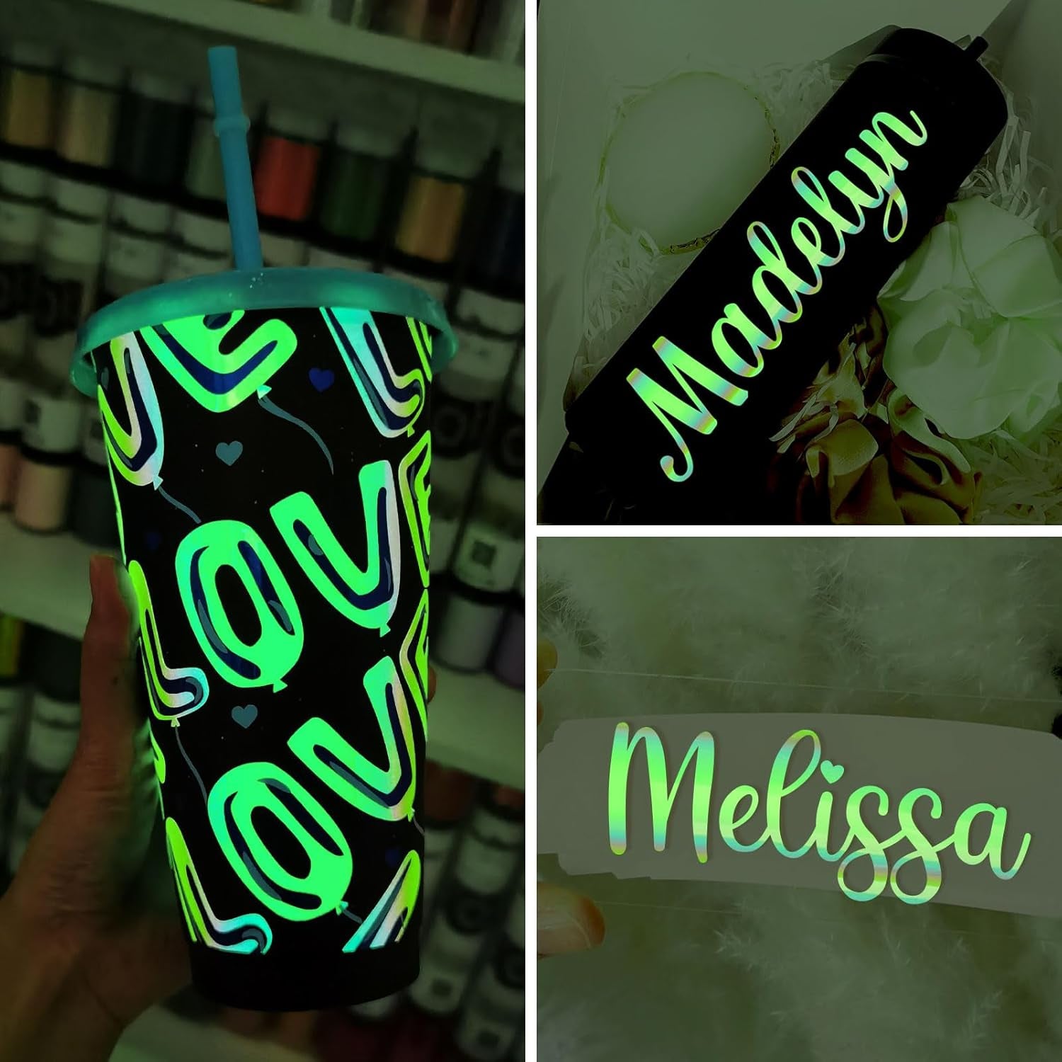 Glow in the Dark Vinyl Permanent Chrome Vinyl, Opal White to Green, 1Ft X 5Ft for Craft Cutter Sign Plotter Decals Scrapbook Lettering DIY Decorations