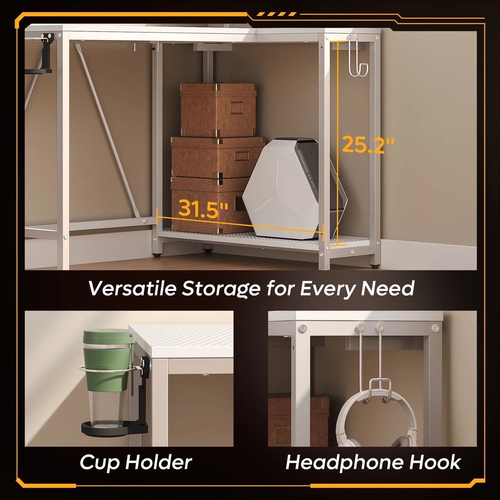 42" Small Corner Computer Desk with Monitor Stand, Cup Holder& Headset Hooks, Home Office, Carbon Fiber Gray