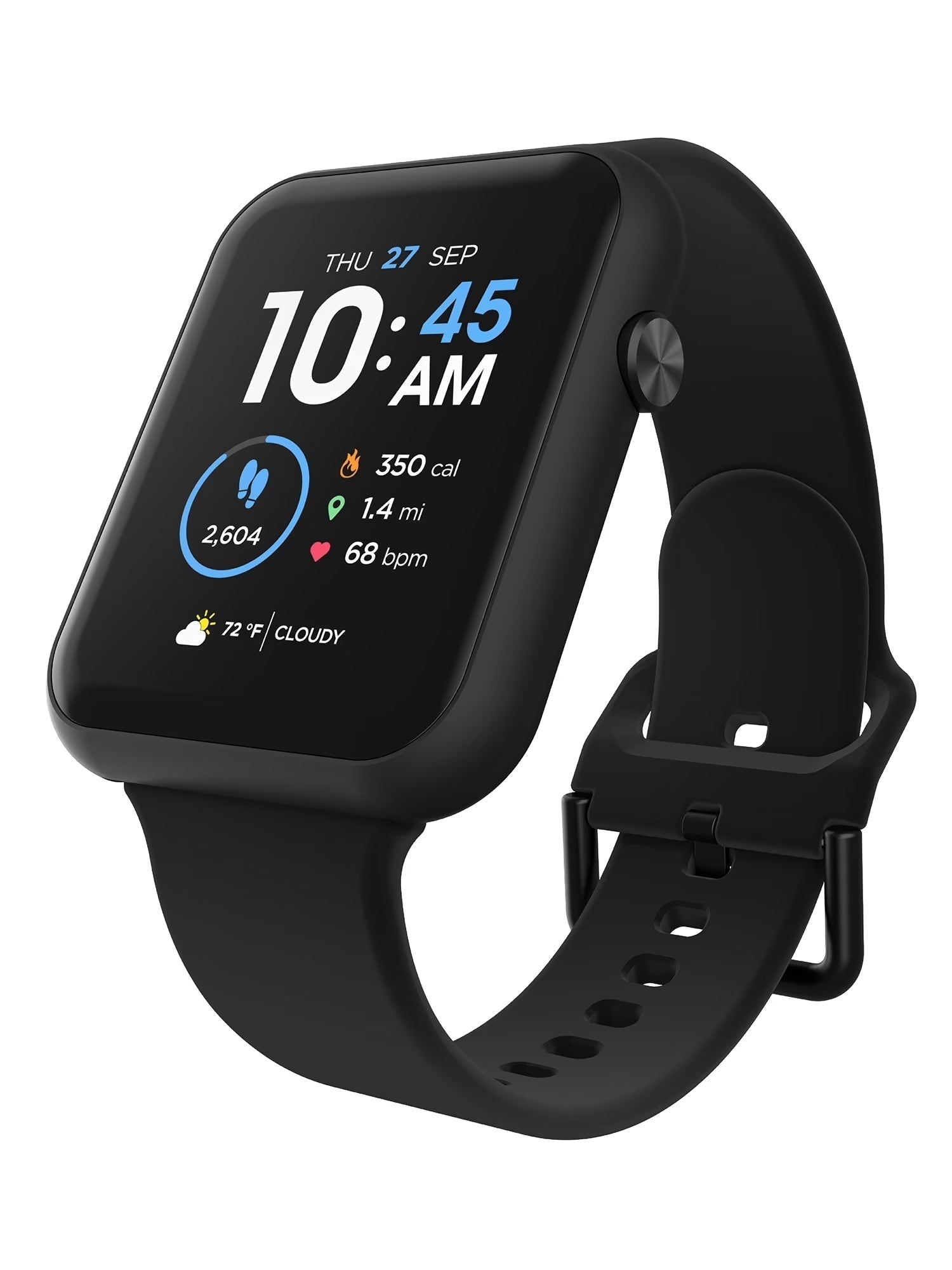 Fusion 3 Unisex Adult Rectangular Smart Watch, Black, Silicone Strap