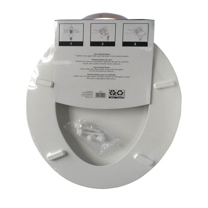 Elongated White Wood Toilet Seat, Easy Clean