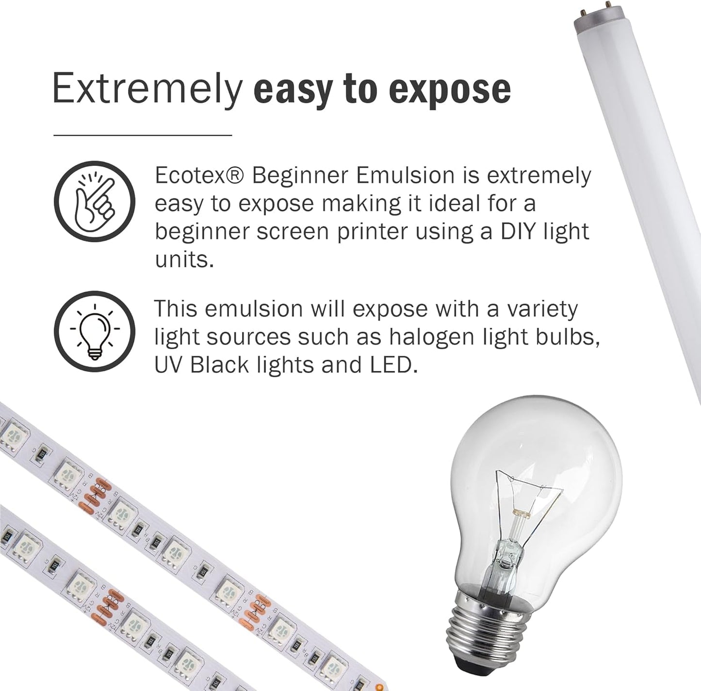 Ecotex® Beginner Screen Printing Emulsion (8 Oz.) - Pre-Sensitized Ready to Use Photo Emulsion for Silk Screens and Fabric - for Plastisol Ink and Water Based Ink, Screen Printing Supplies