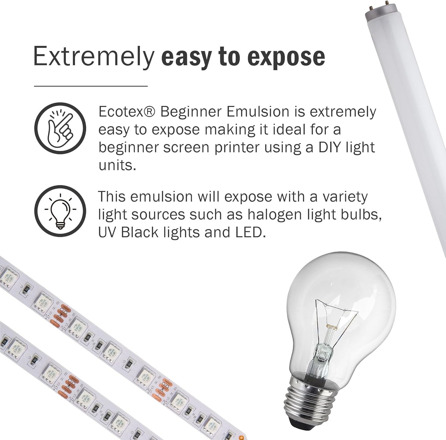 Ecotex® Beginner Screen Printing Emulsion (8 Oz.) - Pre-Sensitized Ready to Use Photo Emulsion for Silk Screens and Fabric - for Plastisol Ink and Water Based Ink, Screen Printing Supplies