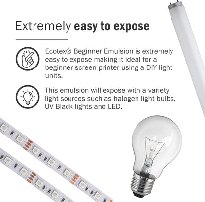 Ecotex® Beginner Screen Printing Emulsion (8 Oz.) - Pre-Sensitized Ready to Use Photo Emulsion for Silk Screens and Fabric - for Plastisol Ink and Water Based Ink, Screen Printing Supplies