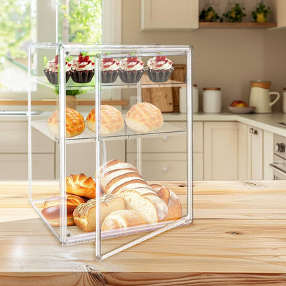 15.5 X 11.4 X 9.8 Inch 4-Tier-Party Display Case, Bakery Display Case Countertop,Adjustable Clear Bread Storage with Magnetic Door Bakery Pastry Display, Cookies and Donuts