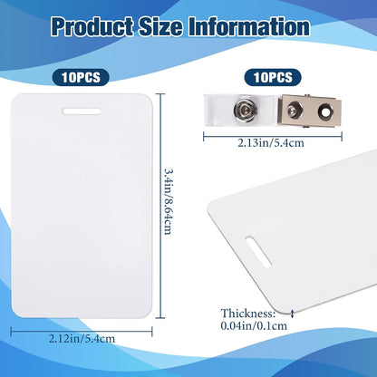 Starry 10PCS Sublimation Id Badge Blanks Double Sided Aluminum with Clip Id Badge Card Luggage Tag Id Name Tags Metal Keychain Sublimation Blanks Bulk