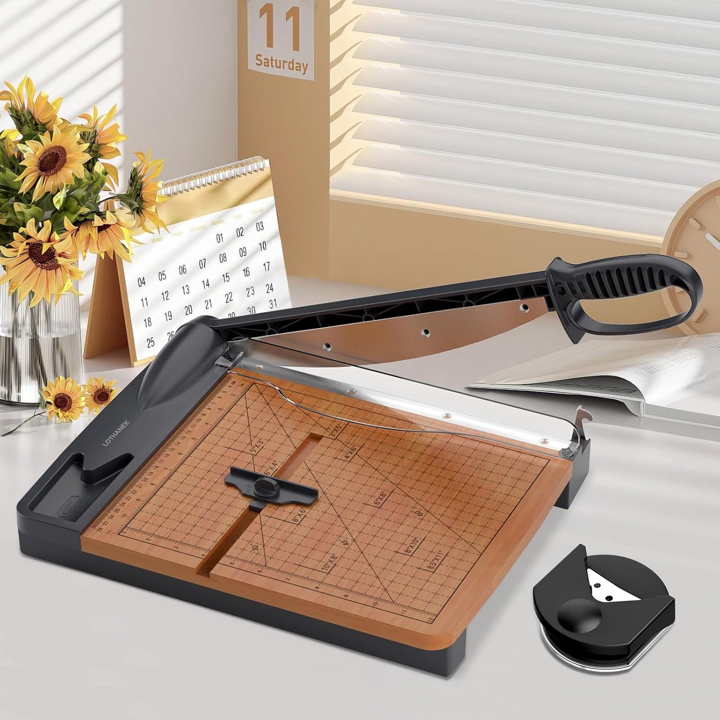 12'' Wood Guillotine Paper Cutter, Heavy Duty Wood Base Paper Trimmer with 32 Sheets Capacity Paper Cutting Board for Classroom, Crafting, Cardstock, Art Projects | 32 Sheets Capacity, Wood Base Paper Cutting Board for Classroom, Crafting, Cardstock, Teachers