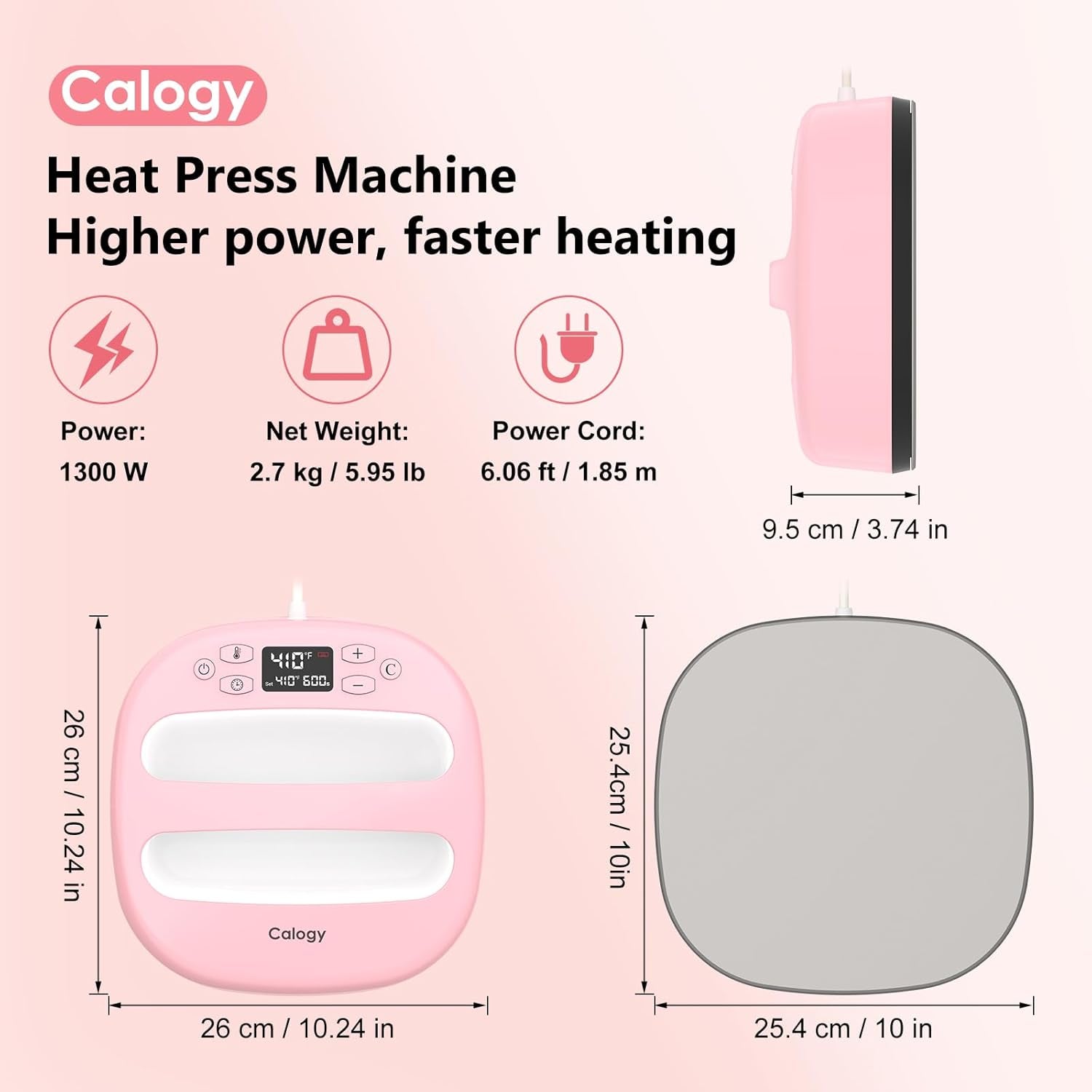 Calogy 10 * 10 Inches Heat Press Machine, Mini Heat Press, and 15 * 15 Inches Heat Press Mat Kit
