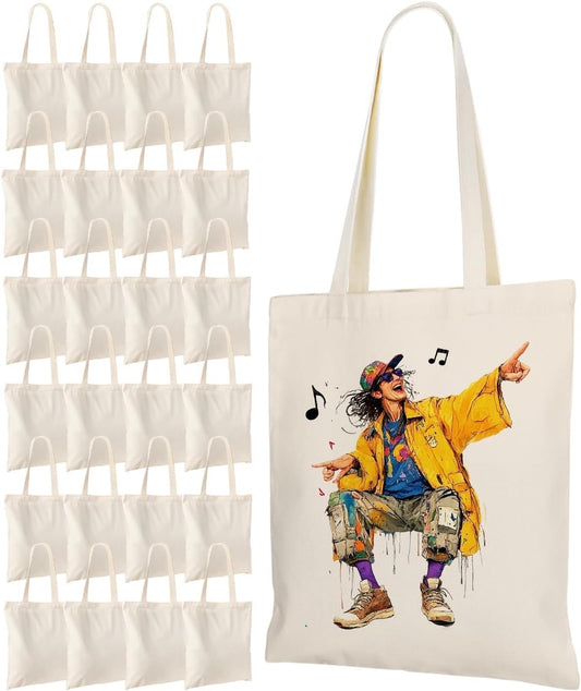 Lzerking 24 Pack Canvas Tote Bags for Sublimation, Painting, HTV - 10Oz Non-Shrink Thick Fabric, 14X15 Inch Blank Tote Bags Bulk for DIY & Custom Gifts