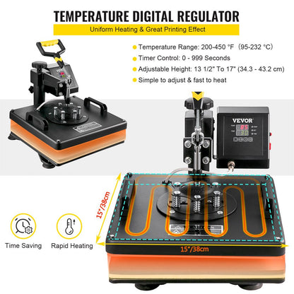 brand Heat Press 15X15 Inch 5 in 1 Heat Press Machine Digital Multifunctional Sublimation T-Shirt Heat Press Machine for T Shirts Hat Mug Cap Plate